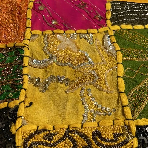 Handmade bohemian throw pillow cover. Made in India. Sequins, beads, 16”x16” - Picture 5 of 8